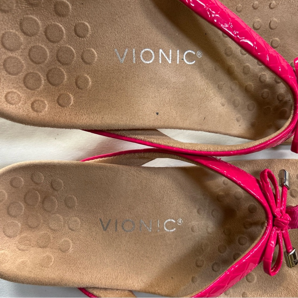 Vionic Bella Bright Pink Orthotic Flip Flops with Bows Sz 6.5-VGUC - Picture 2 of 5